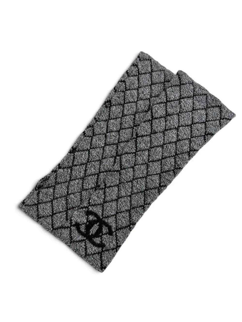 Chanel 18A Cashmere 89% CC Logo Quilted Knit Arm Warmer Arm Cover Gray Black